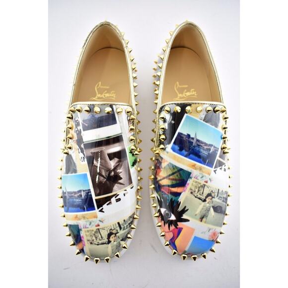 Christian Louboutin Pik Boat Patent Collage Black Gold Spike Flat Sneakers 41 - Picture 8 of 12
